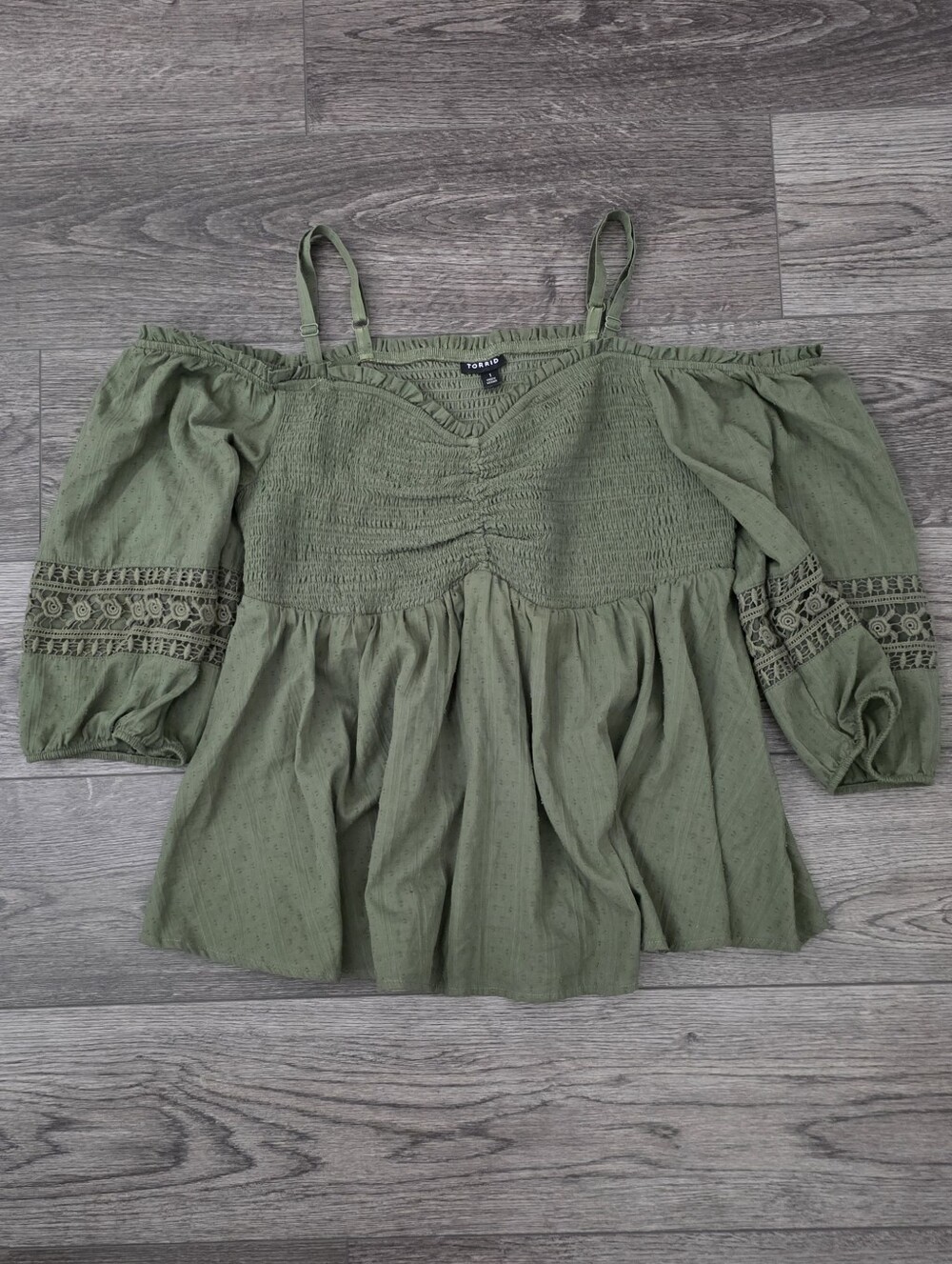 torrid Olive Green Off-Shoulder Smocked Tunic